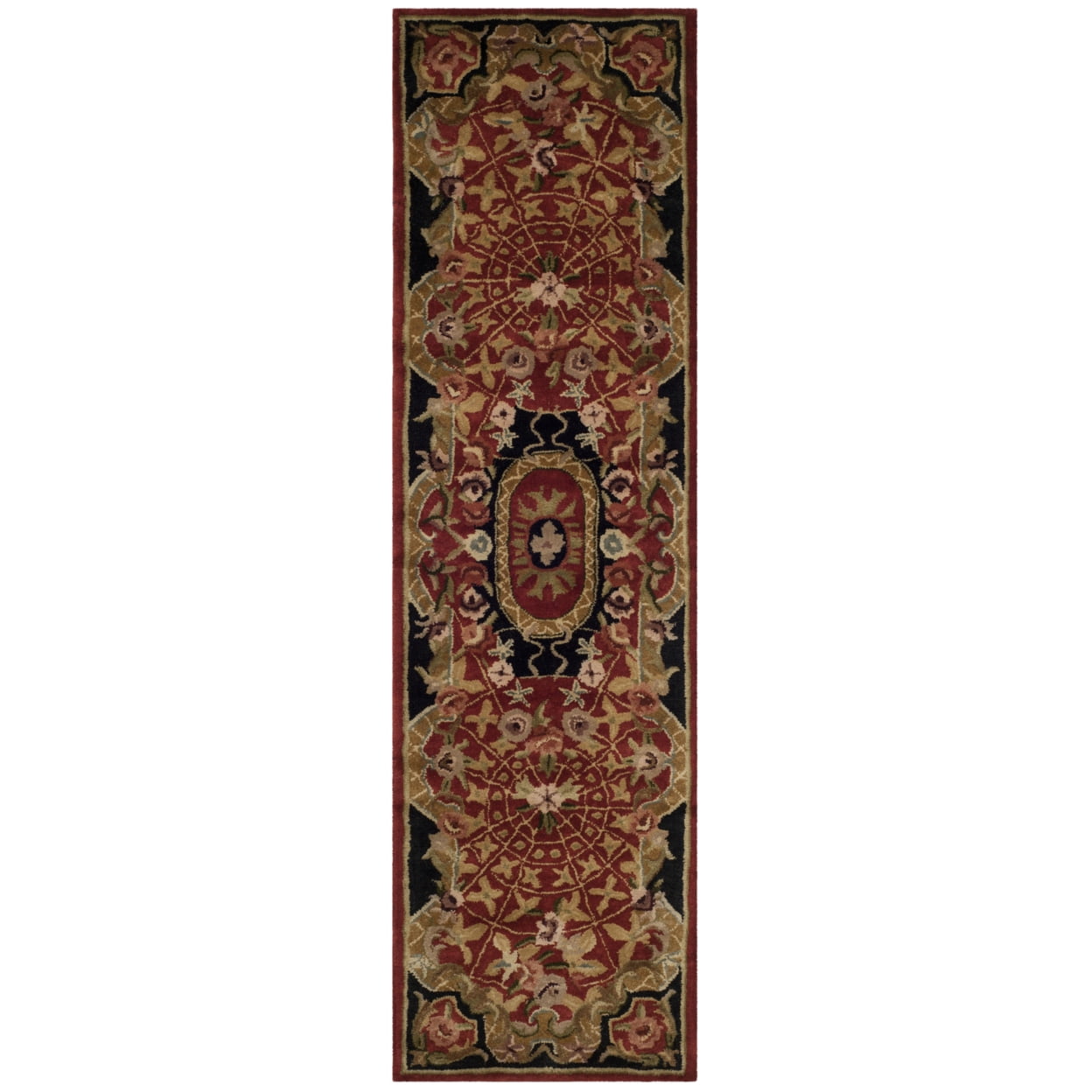 Hand-Tufted High Pile Burgundy and Black Wool Runner Rug