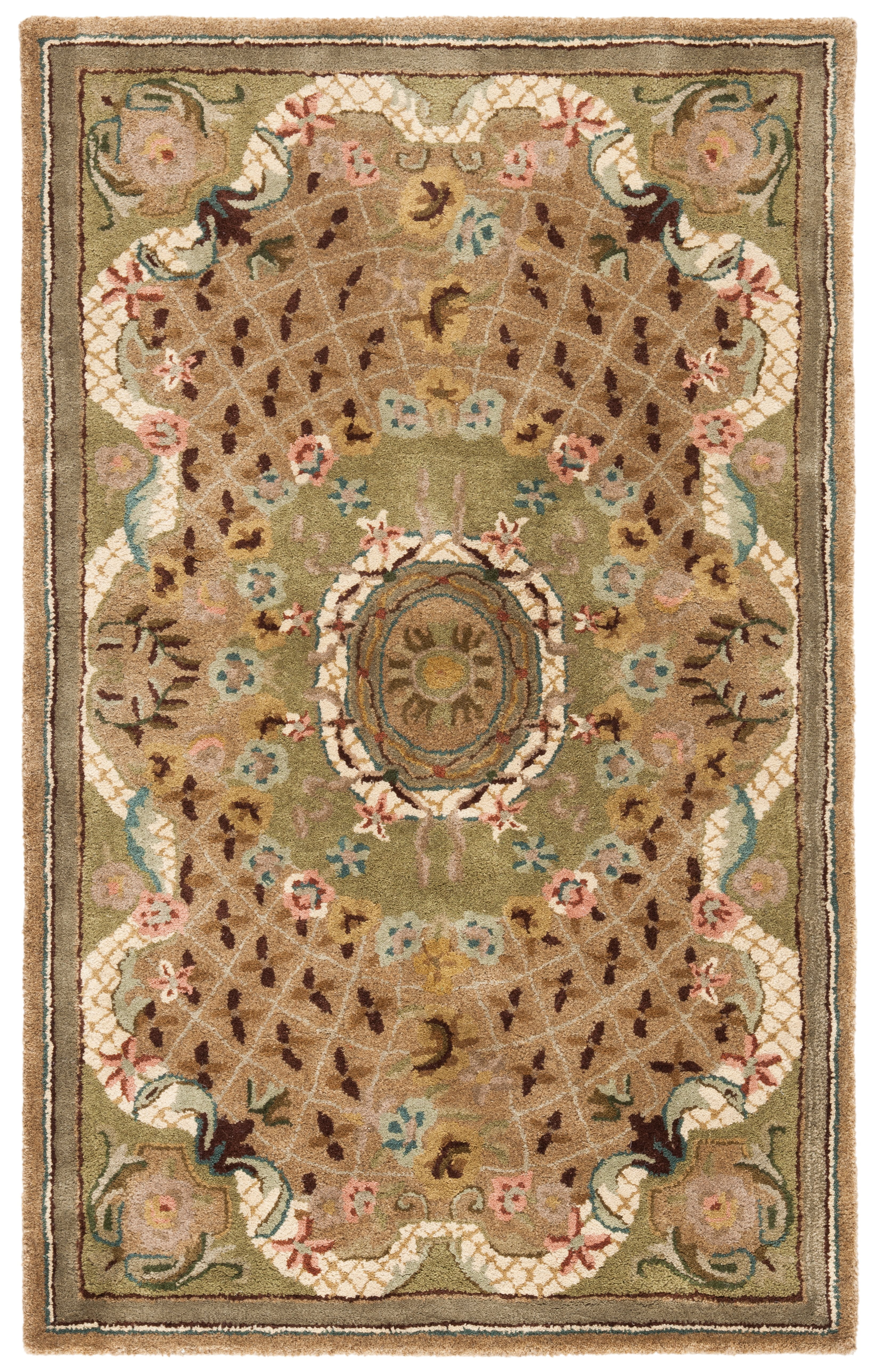 Handmade Taupe and Light Green Wool Tufted Area Rug 3' x 5'