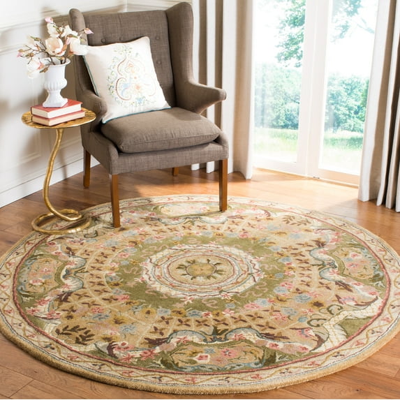 SAFAVIEH Classic Chandler Oriental Wool Area Rug, Taupe/Light Green, 6' x 6' Round