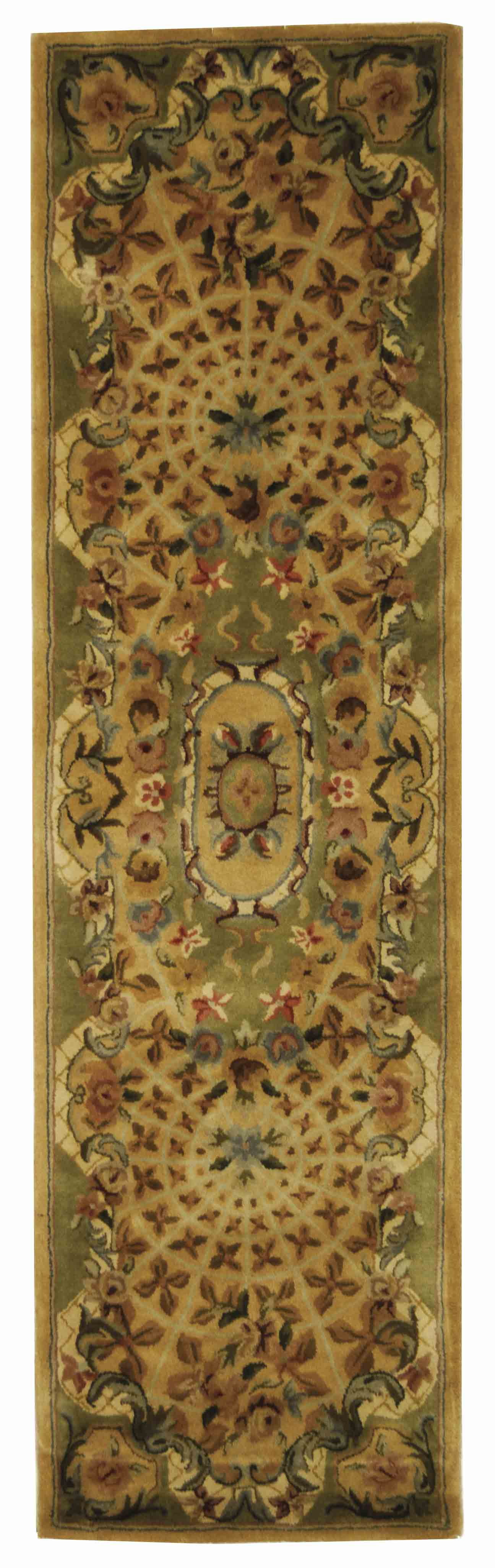 Hand-Tufted Taupe and Light Green Wool Runner Rug, 2'3" x 8'