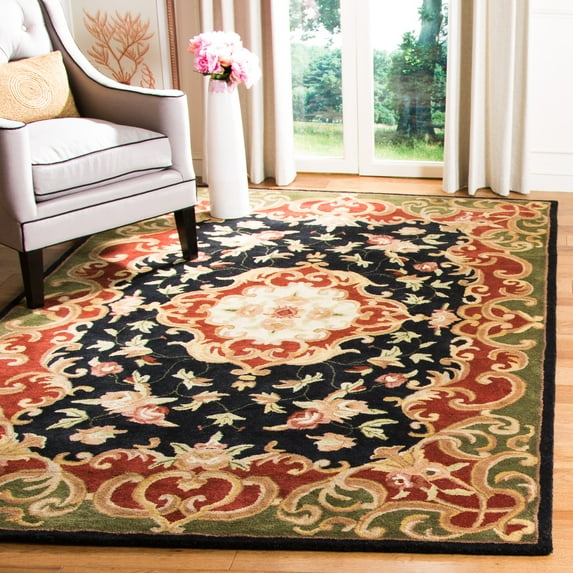 SAFAVIEH Classic Chedomir Floral Wool Area Rug, Black/Green, 9'6" x 13'6"