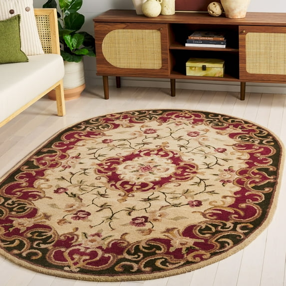 SAFAVIEH Classic Chedomir Floral Wool Area Rug, Ivory/Green, 7'6" x 9'6" Oval