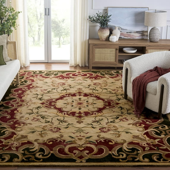 SAFAVIEH Classic Chedomir Floral Wool Area Rug, Ivory/Green, 9'6" x 13'6"