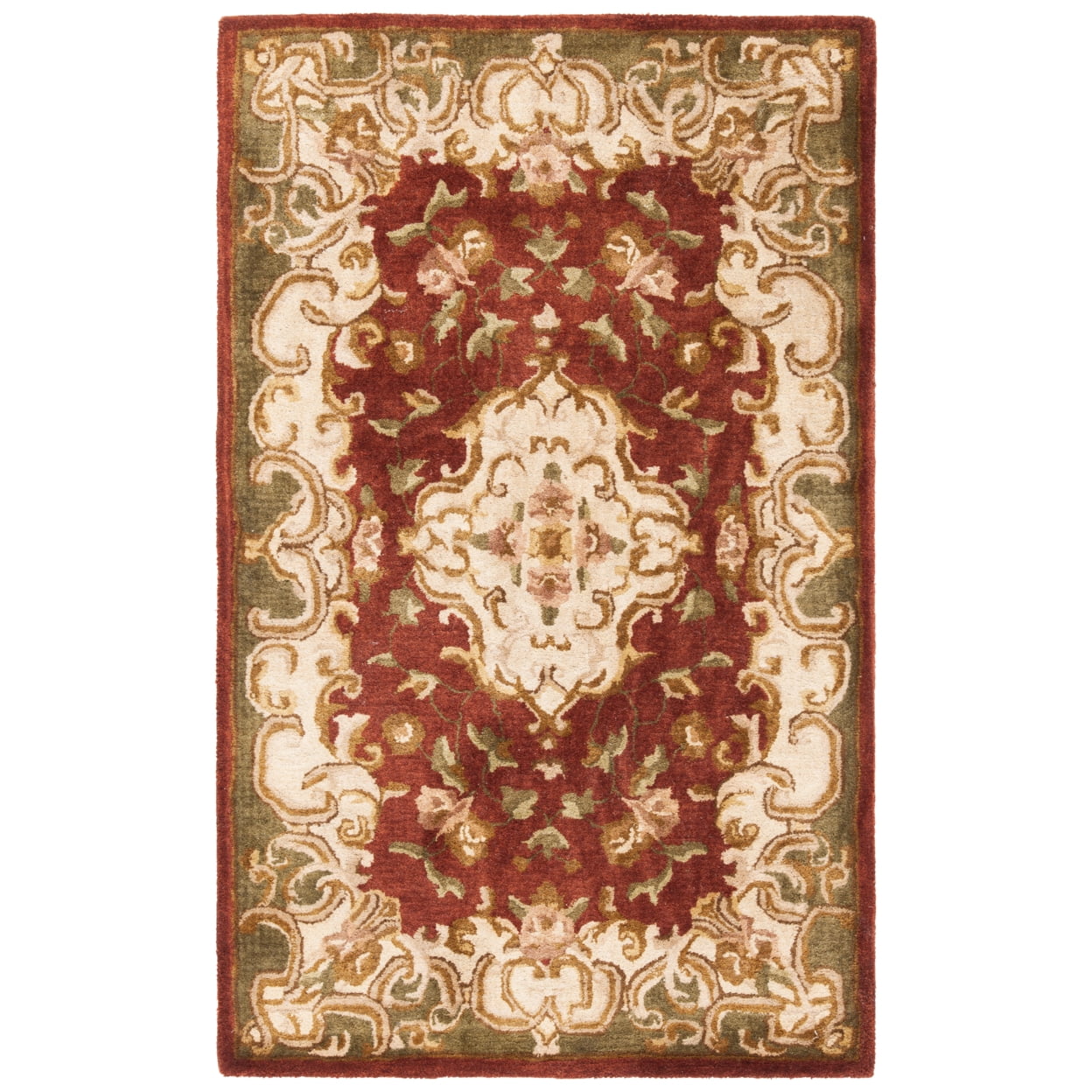 Hand-Tufted High Pile Wool Area Rug in Rust and Green