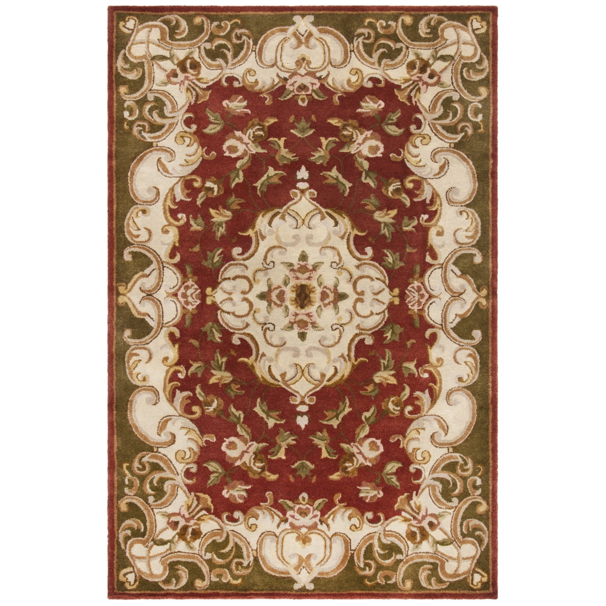 Classic Persian-Inspired Rust and Green Wool Area Rug