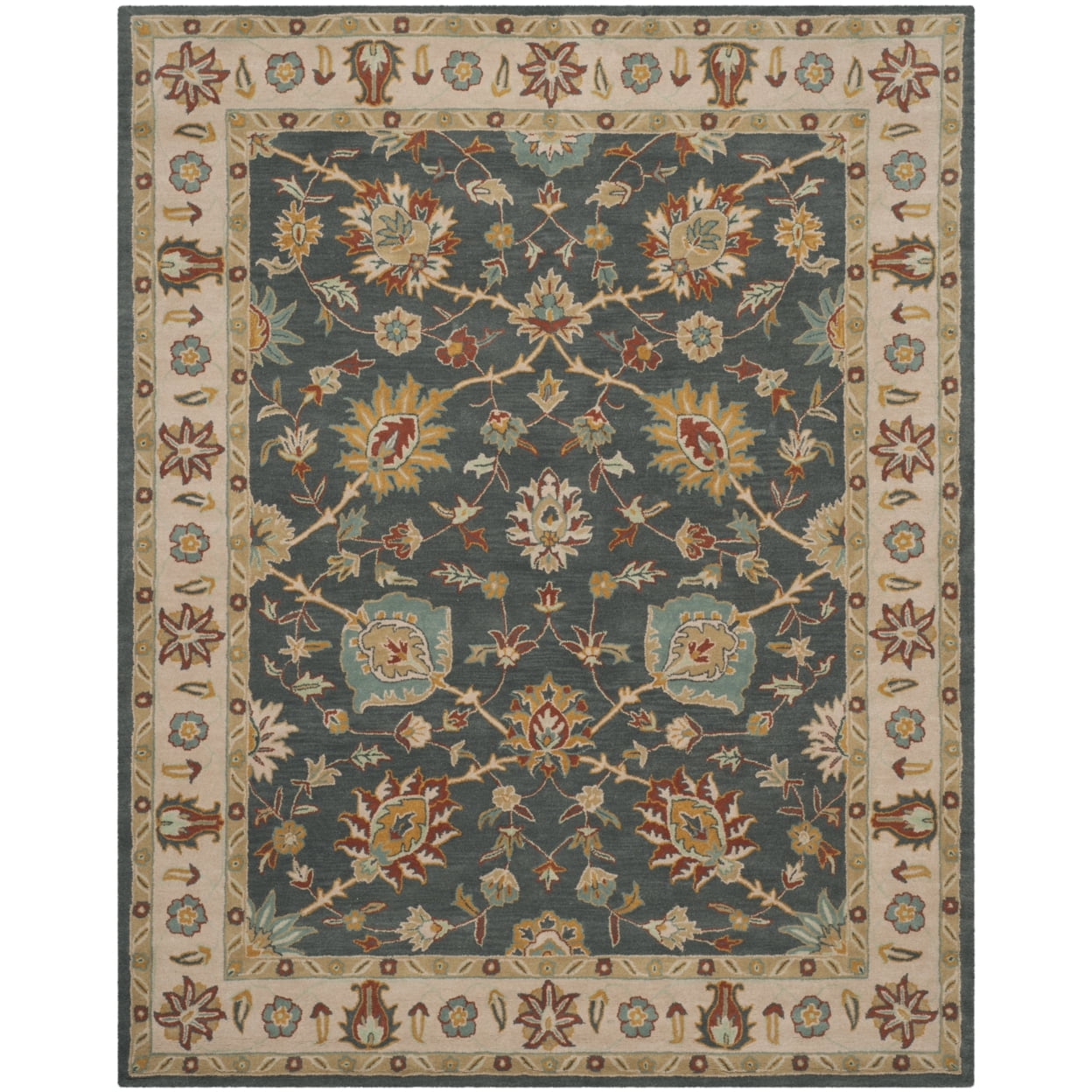 Classic Dark Grey and Ivory Hand-Tufted Wool Rug