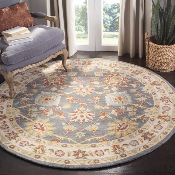 SAFAVIEH Classic Cordelia Floral Wool Area Rug, Dark Gray/Ivory, 6' x 6' Round