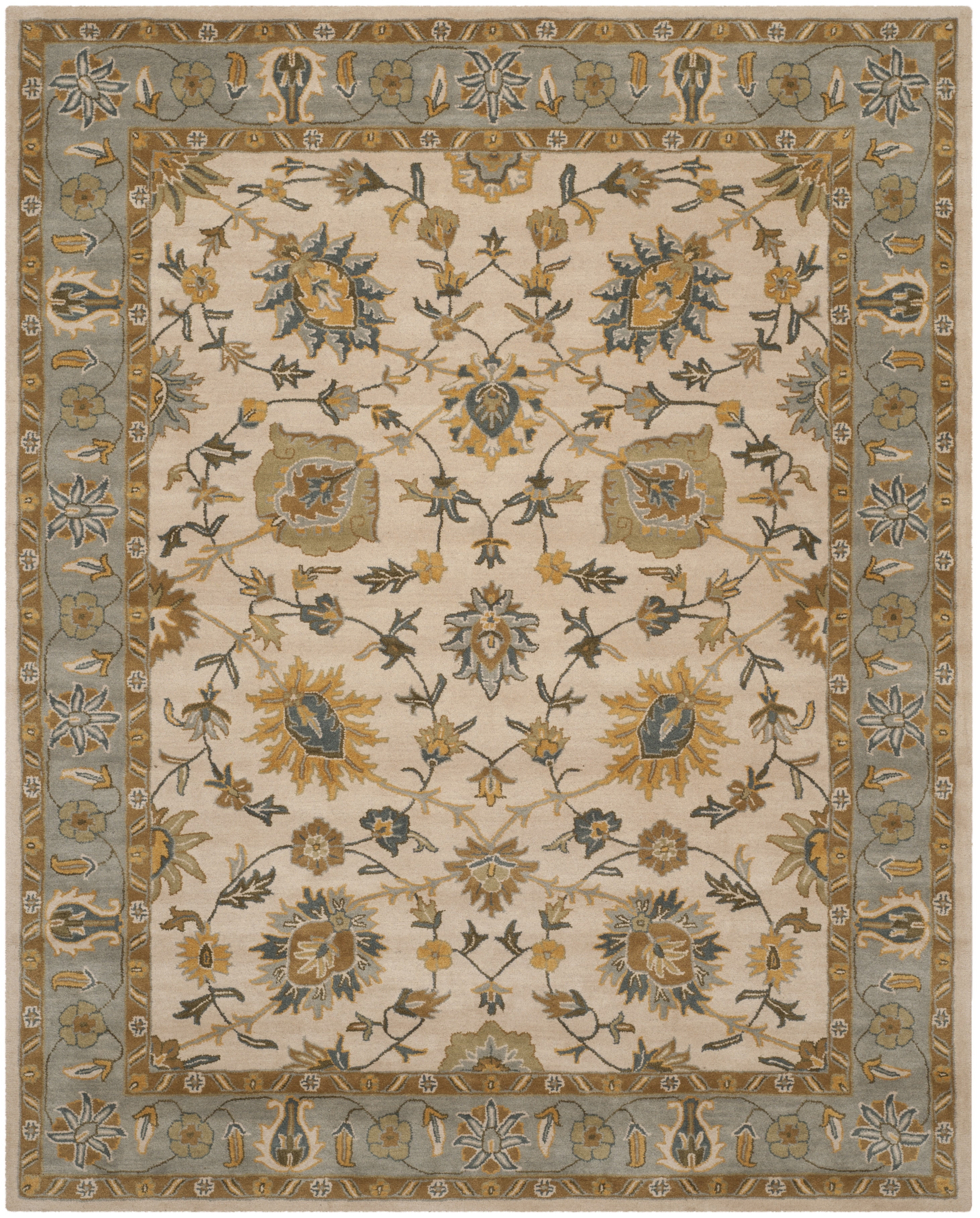 Ivory and Light Blue Hand-Tufted Wool Square Rug, 8' x 10'