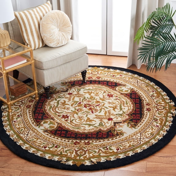 SAFAVIEH Classic Flanagan Oriental Wool Area Rug, Black, 8' x 8' Round