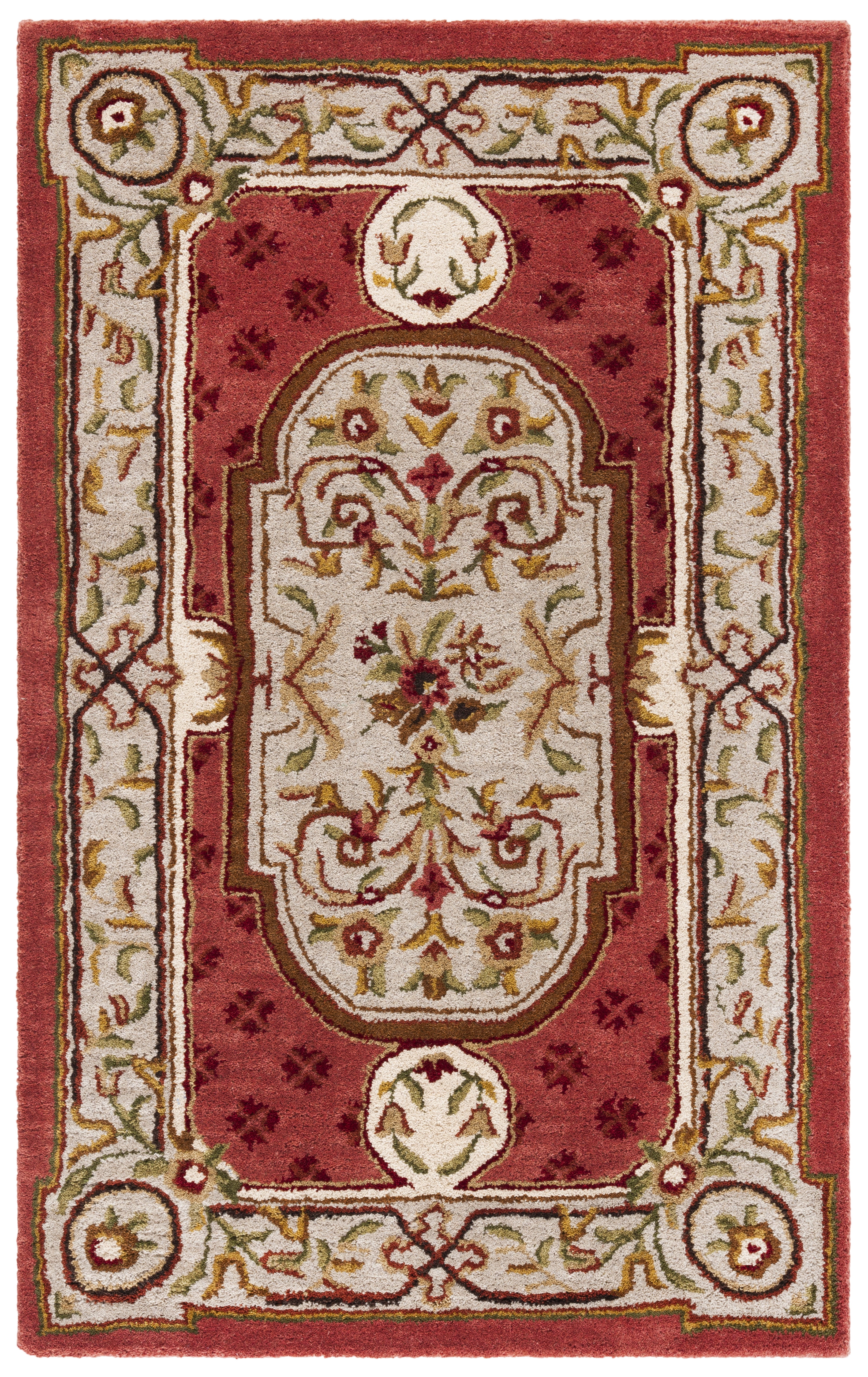 Handmade Burgundy Wool and Cotton Tufted Rectangular Rug