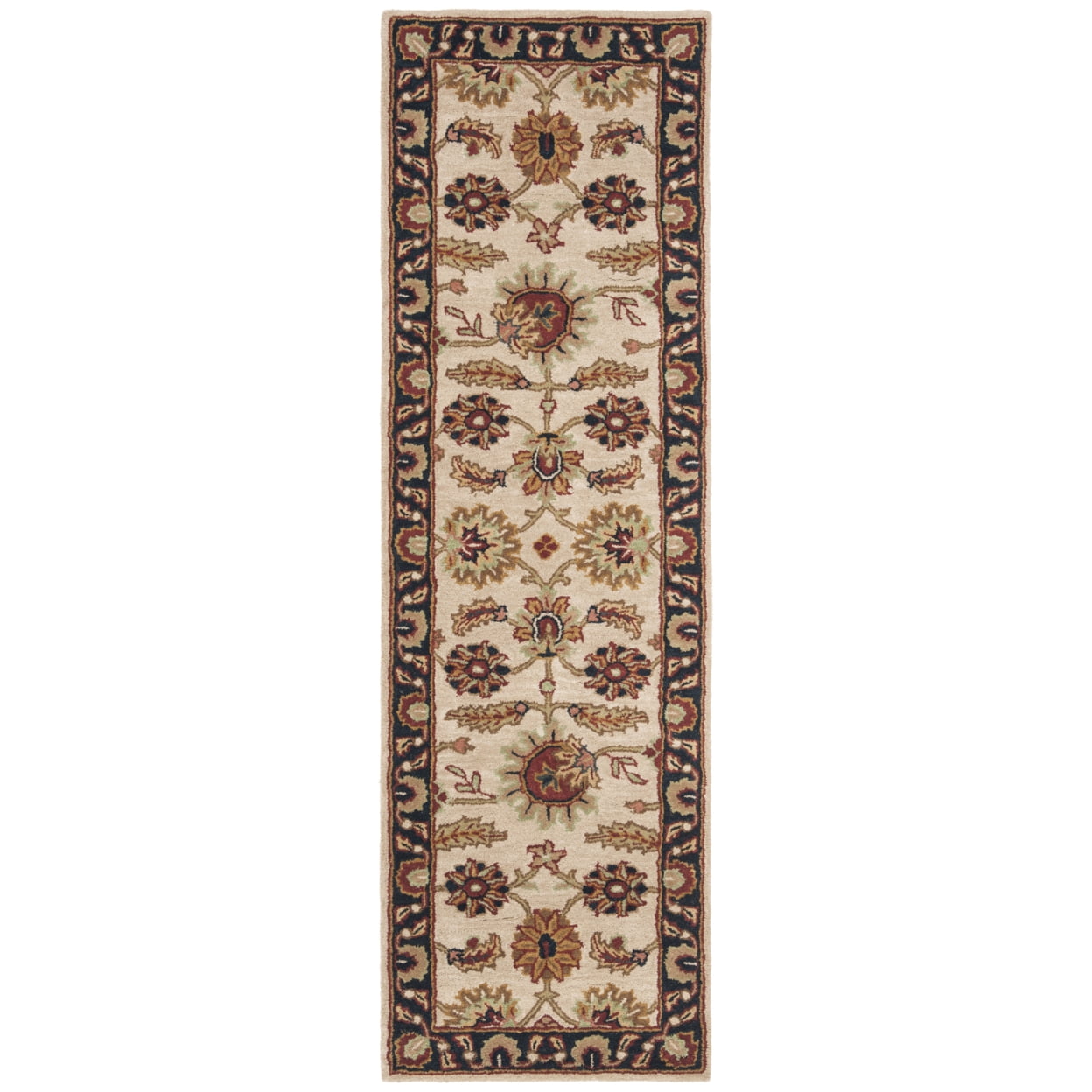 Hand-Tufted Ivory and Navy Wool High Pile Runner Rug