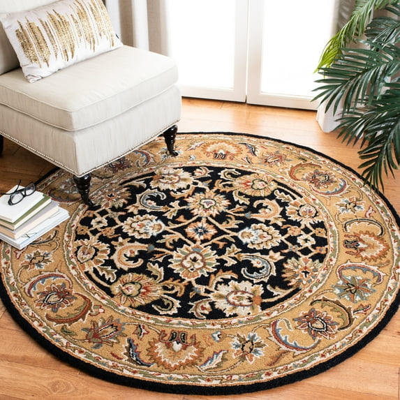 SAFAVIEH Classic Gloria Oriental Wool Area Rug, Black/Gold, 5' x 5' Round