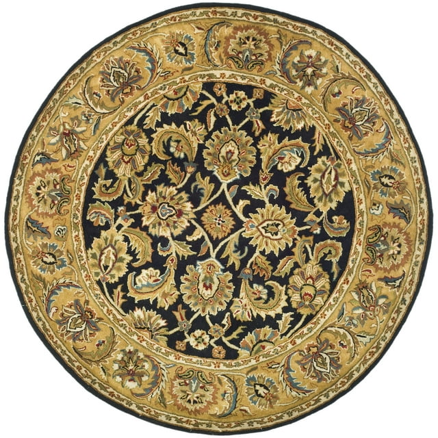 SAFAVIEH Classic Gloria Traditional Wool Area Rug, Black/Gold, 5' x 5' Round
