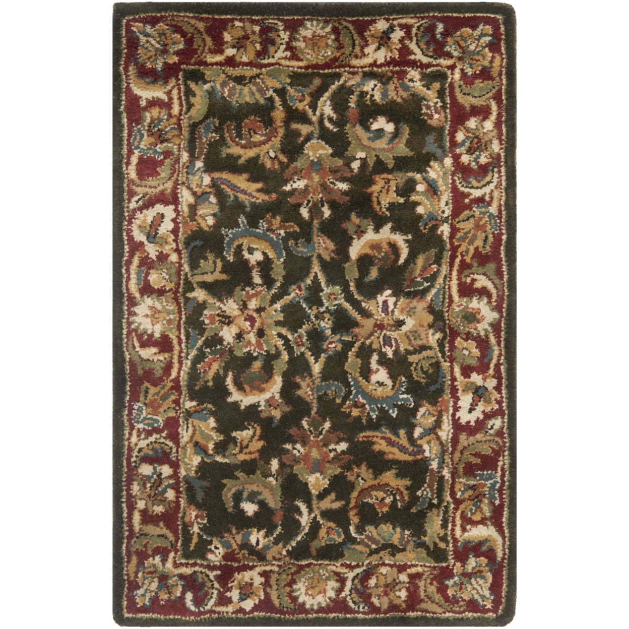 Hand-Tufted Red and Olive Wool Rectangular Rug