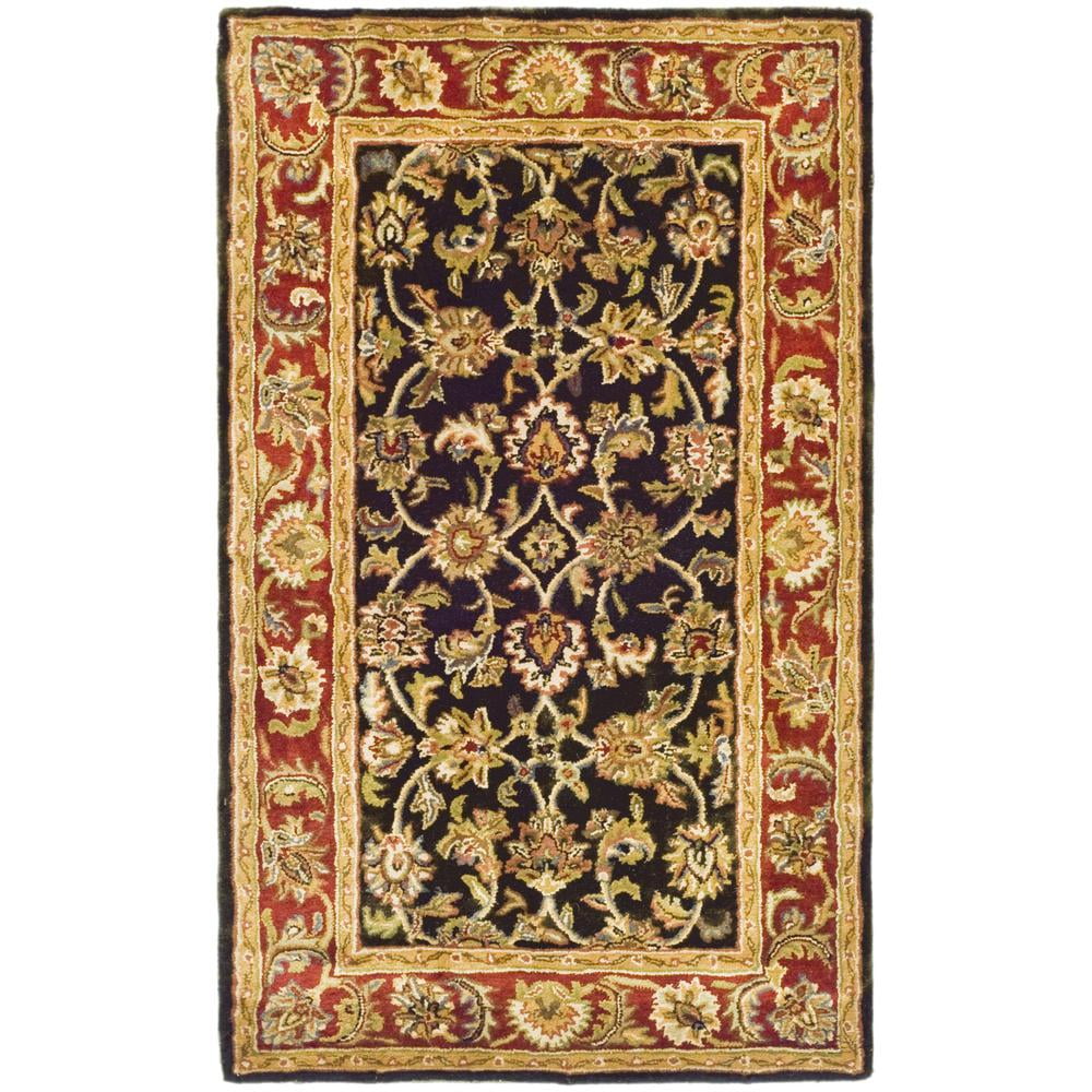 Hand-Tufted Dark Olive and Red Wool 4' x 6' Rectangular Rug