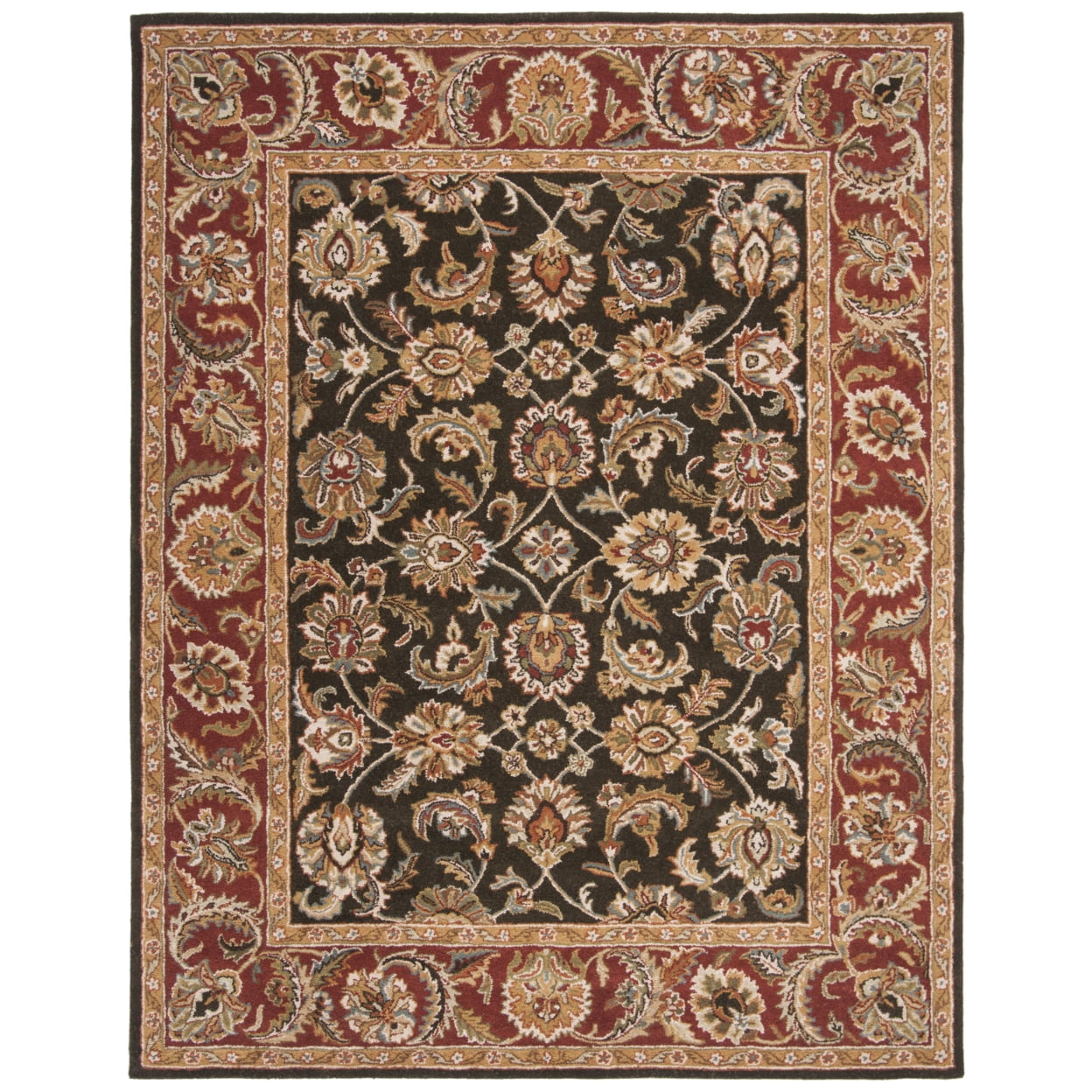 Hand-Tufted Dark Olive and Red Wool 4' x 6' Rectangular Rug
