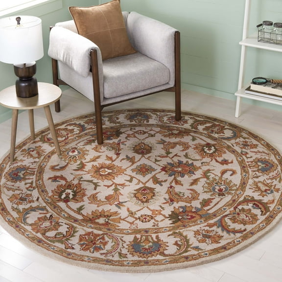 SAFAVIEH Classic Gloria Oriental Wool Area Rug, Ivory, 5' x 5' Round