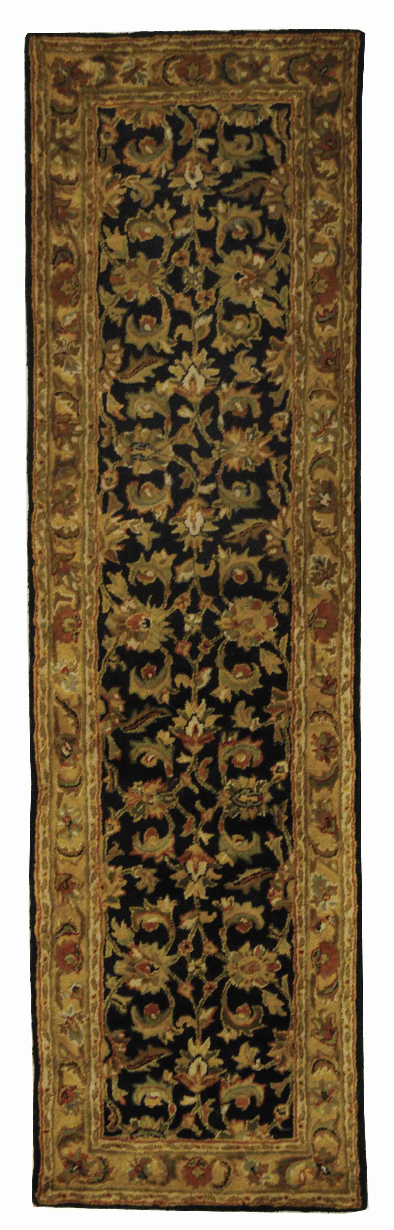 Elegant Black and Gold Hand-Tufted Wool Runner Rug
