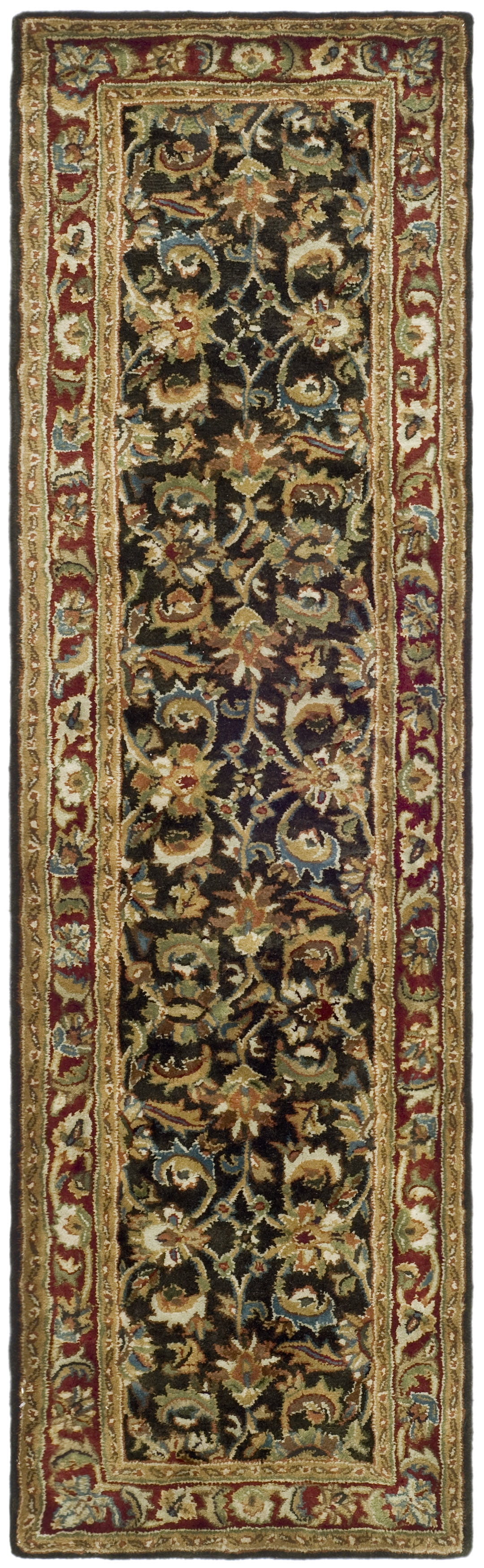 Handmade Dark Olive and Red Wool Runner Rug