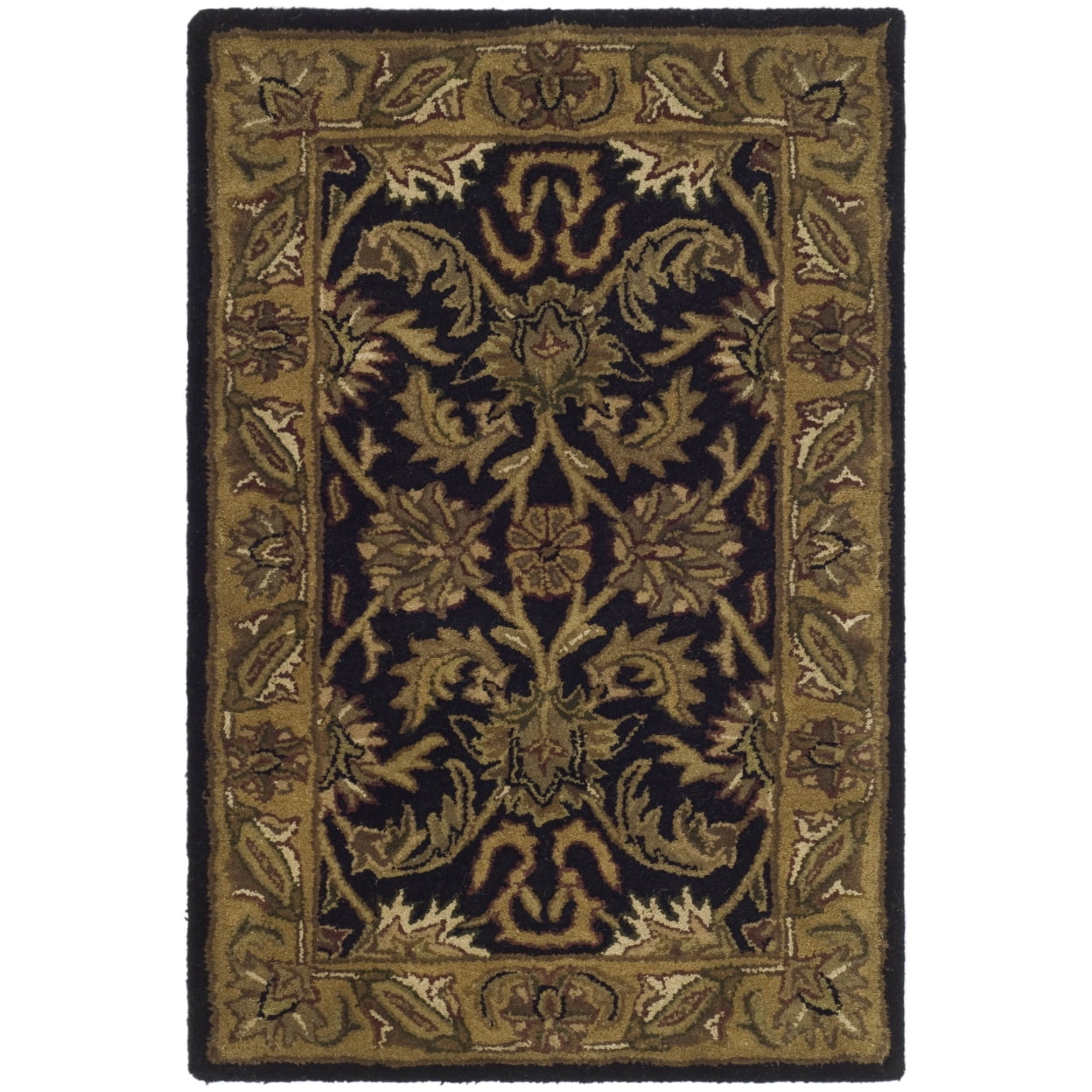 Classic Black and Gold Hand-Tufted Wool Area Rug 2'3" x 4'