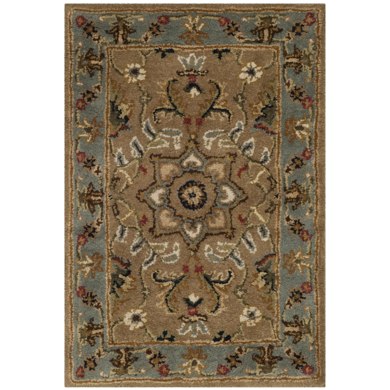 Beige and Light Blue Hand-Tufted Wool Area Rug, 3' x 5'