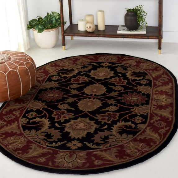 SAFAVIEH Classic Karolina Oriental Wool Area Rug, Black/Burgundy, 4'6" x 6'6" Oval