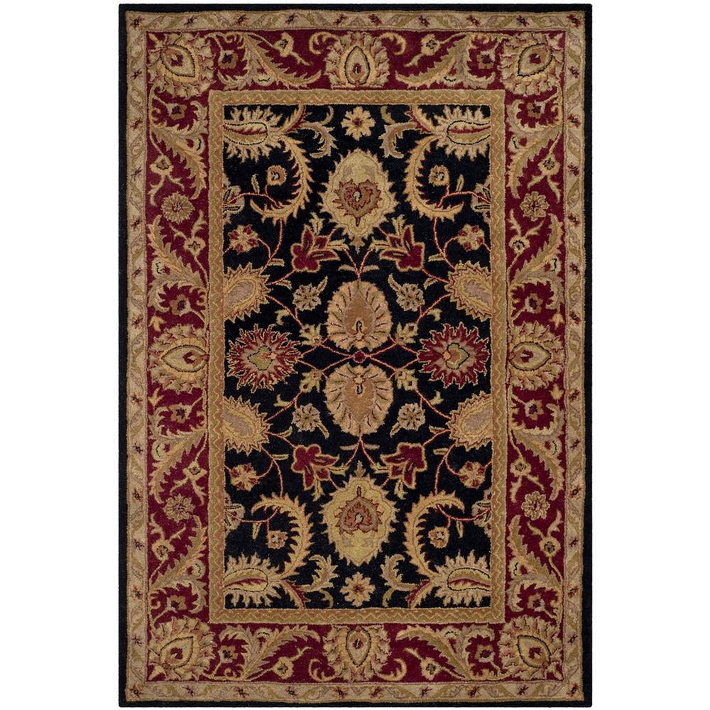 Elegant Noir Hand-Tufted Wool Area Rug, Black/Burgundy, 6' x 9'