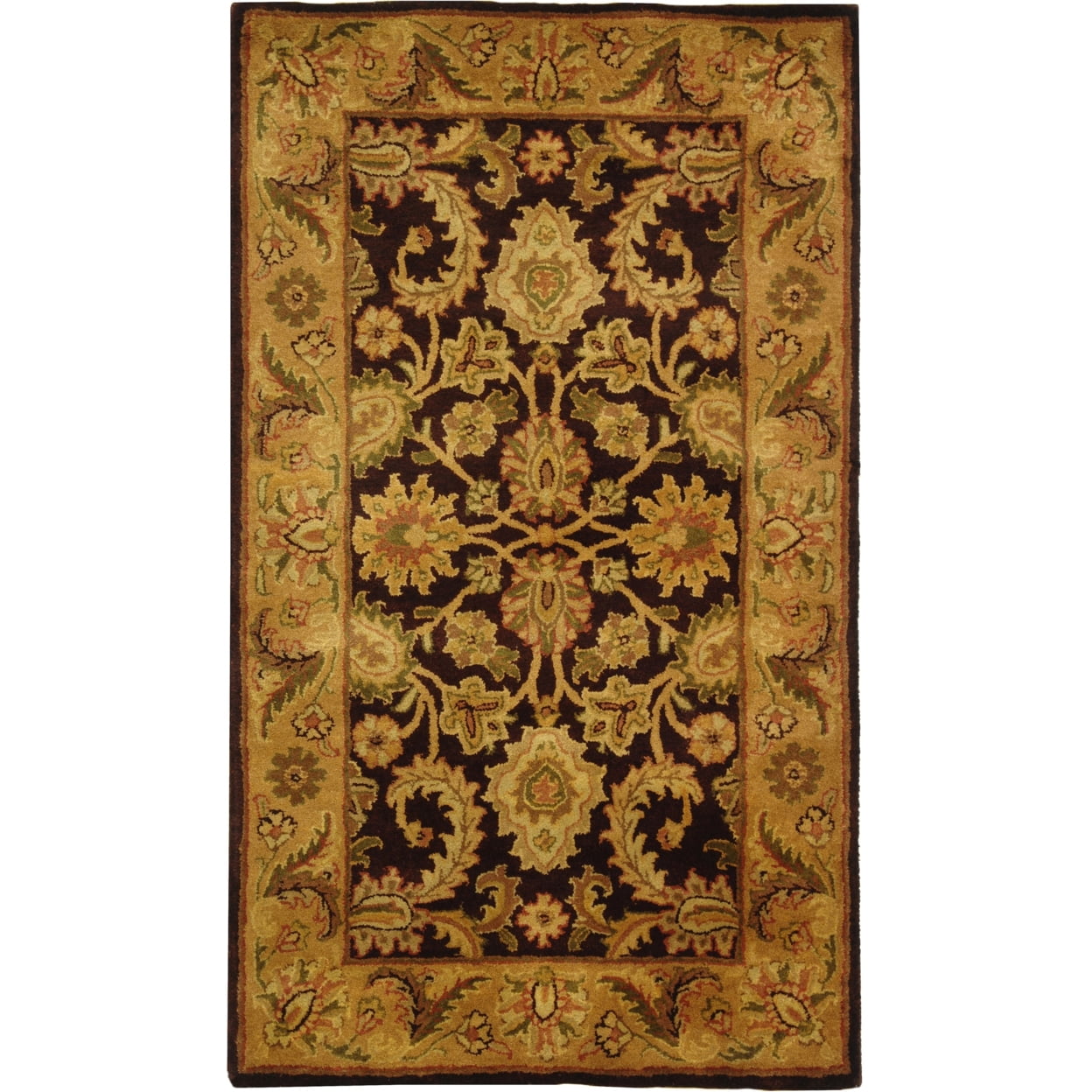 Handmade Round Dark Plum and Gold Wool Tufted Rug