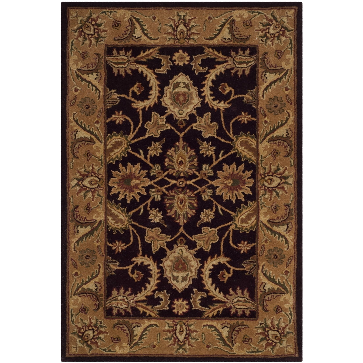 Elegant Hand-Tufted Wool Area Rug in Dark Plum and Gold, 4' x 6'