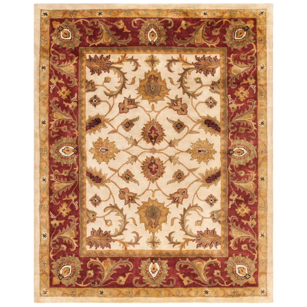 Ivory and Red Round Hand-Tufted Wool Area Rug, 3'6"