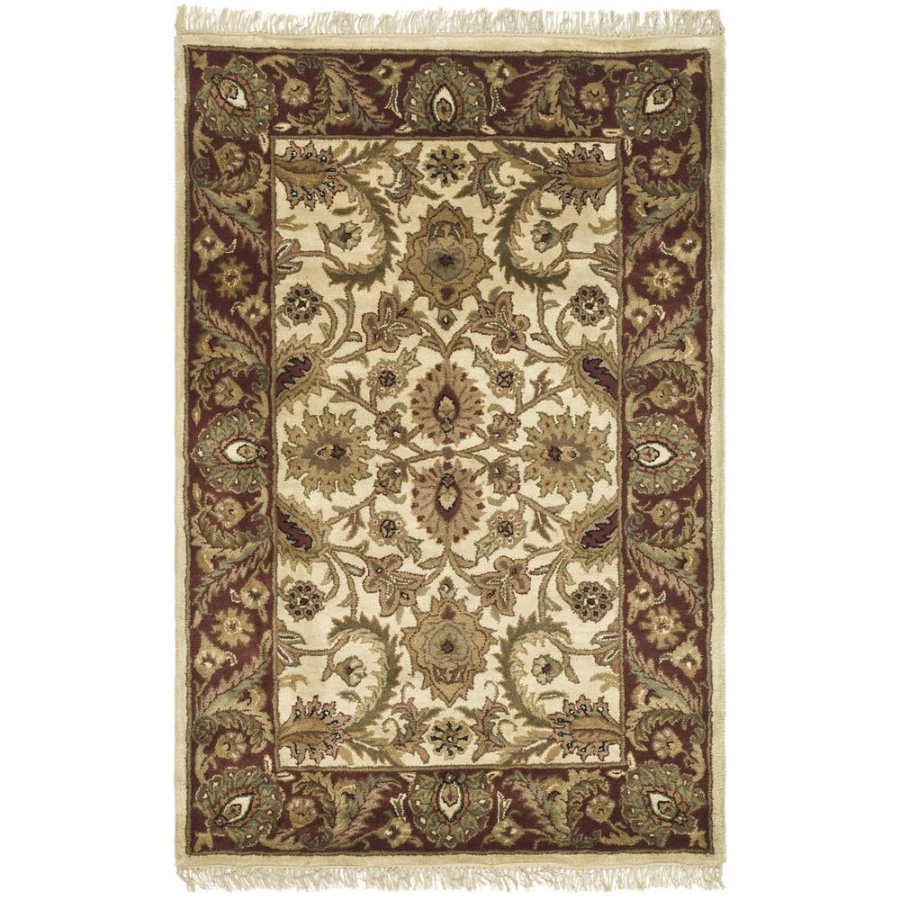Ivory and Red Hand-Tufted Wool Rectangular Area Rug 5'x8'