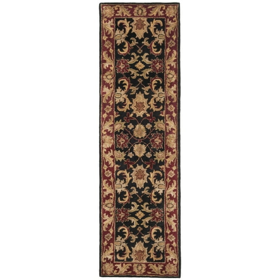 SAFAVIEH Classic Karolina Floral Bordered Wool Runner Rug, Black/Burgundy, 2'3" x 8'
