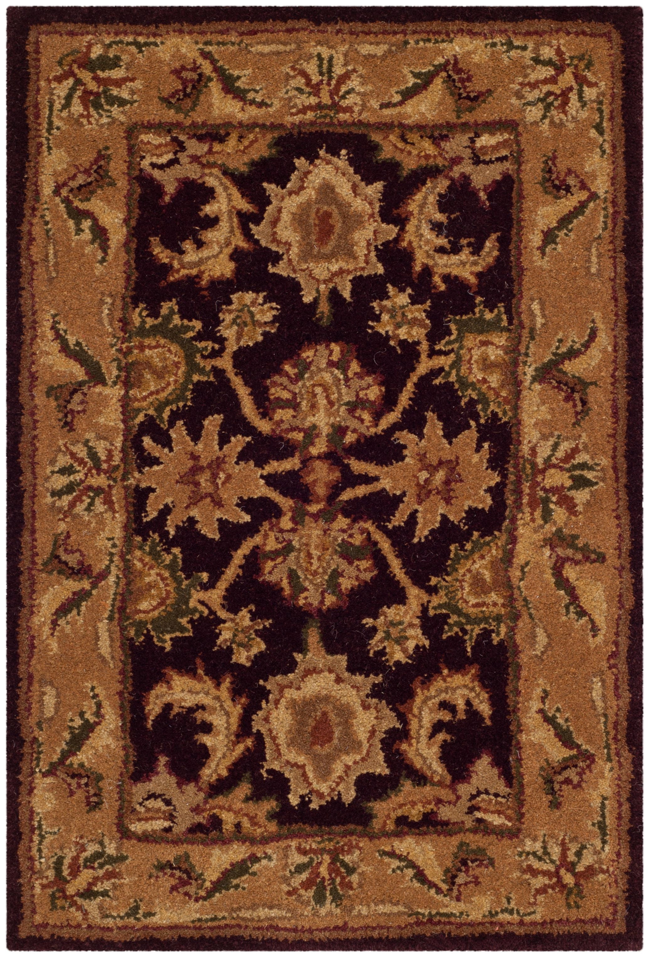 Handmade Dark Plum and Gold Wool Rectangular Area Rug