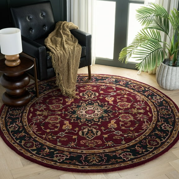 SAFAVIEH Classic Kennet Oriental Wool Area Rug, Burgundy/Navy, 6' x 6' Round