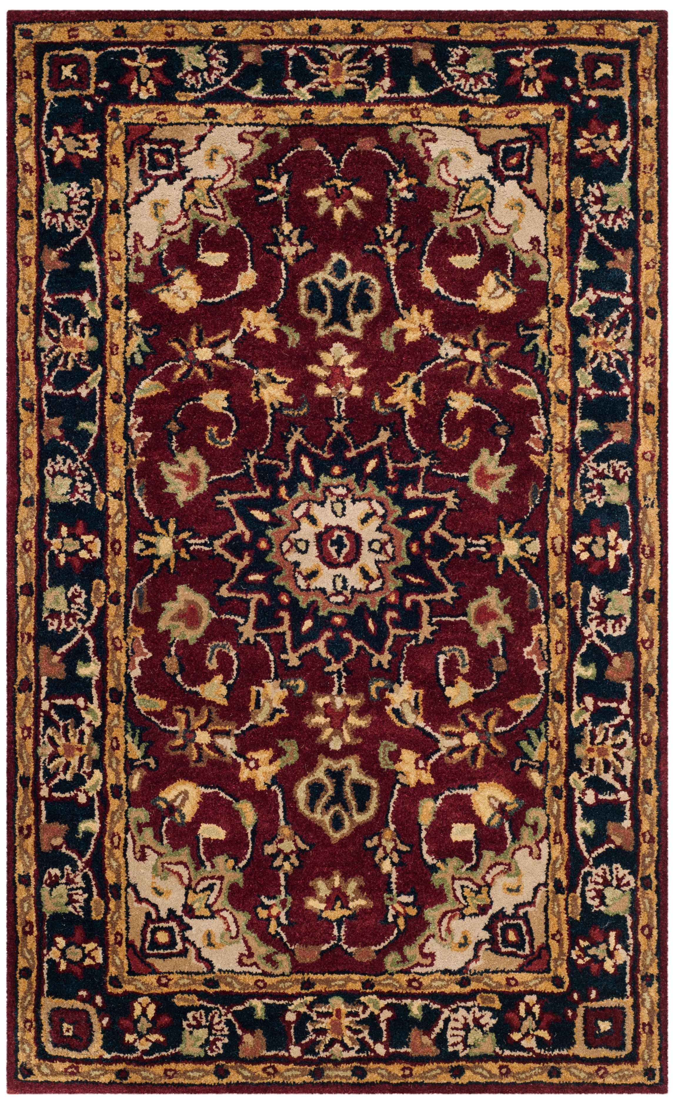 Burgundy and Navy Hand-Tufted Wool Area Rug