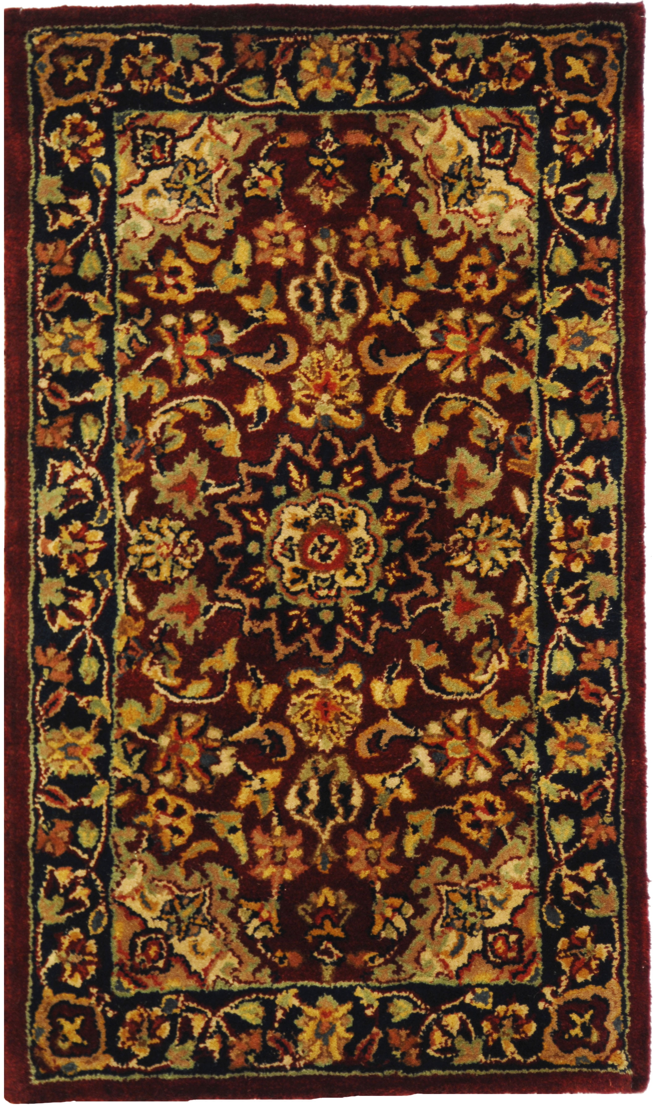 Classic Burgundy and Navy Hand-Tufted Wool Area Rug