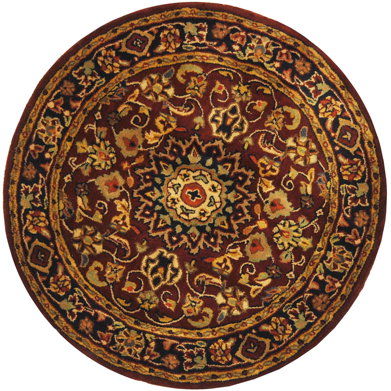 Classic Burgundy and Navy Round Wool Area Rug