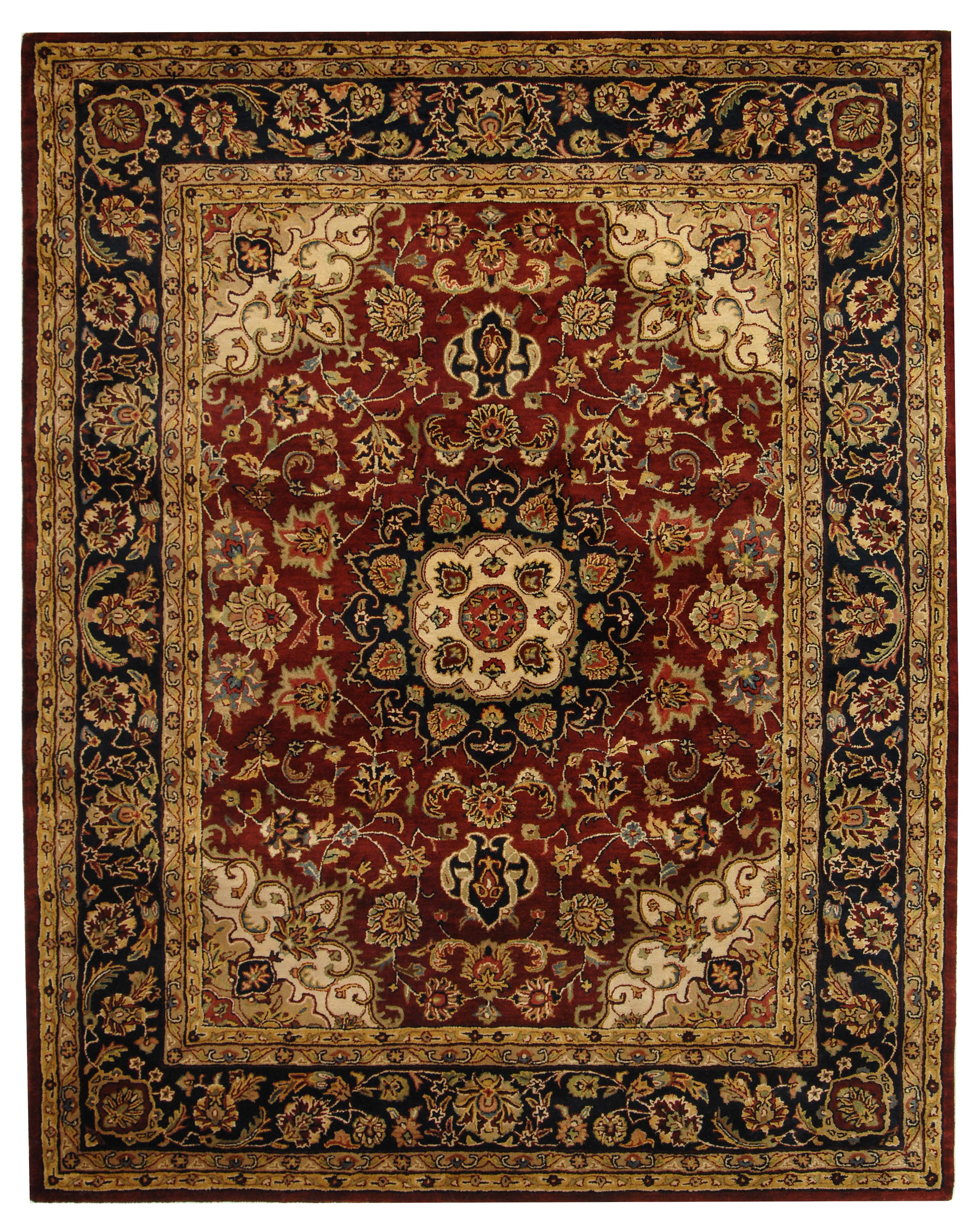 Burgundy and Navy Hand-Tufted Wool Area Rug