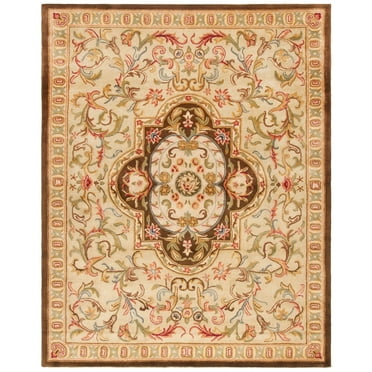 SAFAVIEH Classic Kirsteen Floral Bordered Wool Area Rug, Beige/Olive, 8' x 8' Round