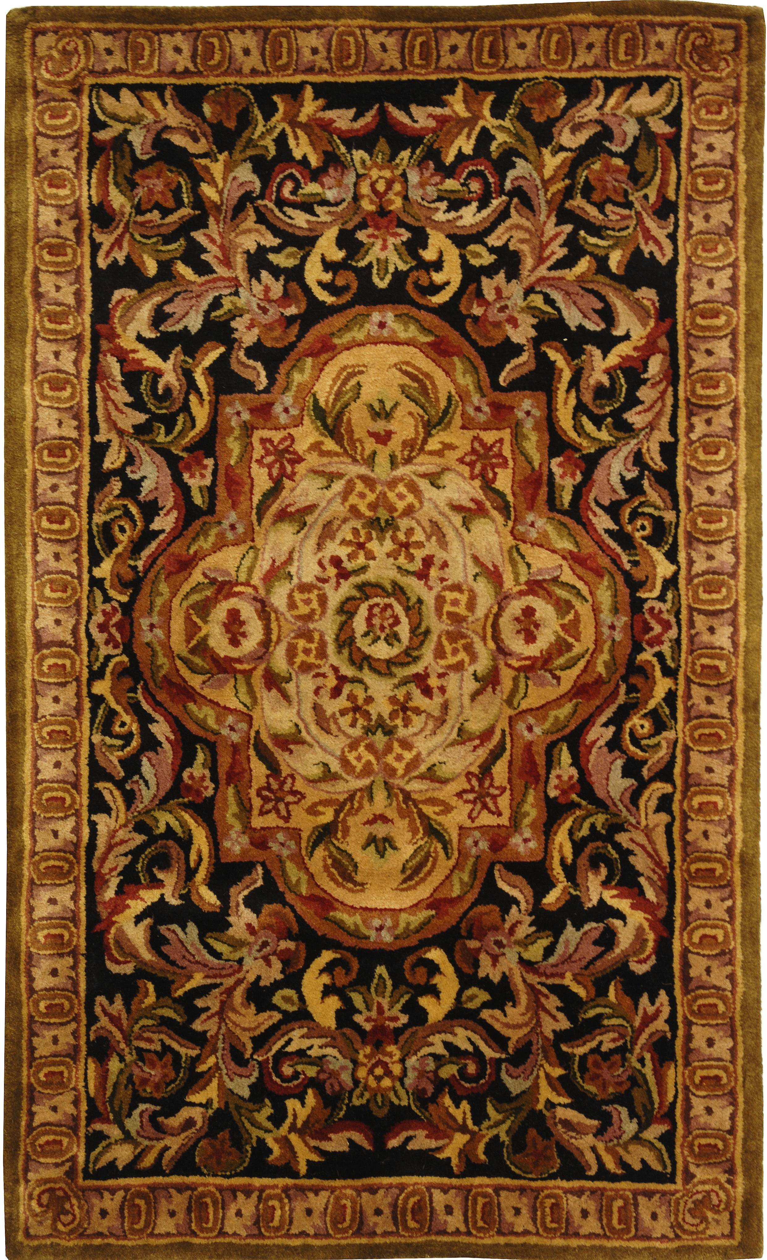 Classic Black and Beige Hand-Tufted Wool Rug, 3' x 5'