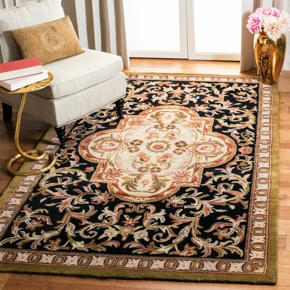 SAFAVIEH Classic Kirsteen Oriental Wool Area Rug, Black/Beige, 3' x 5'