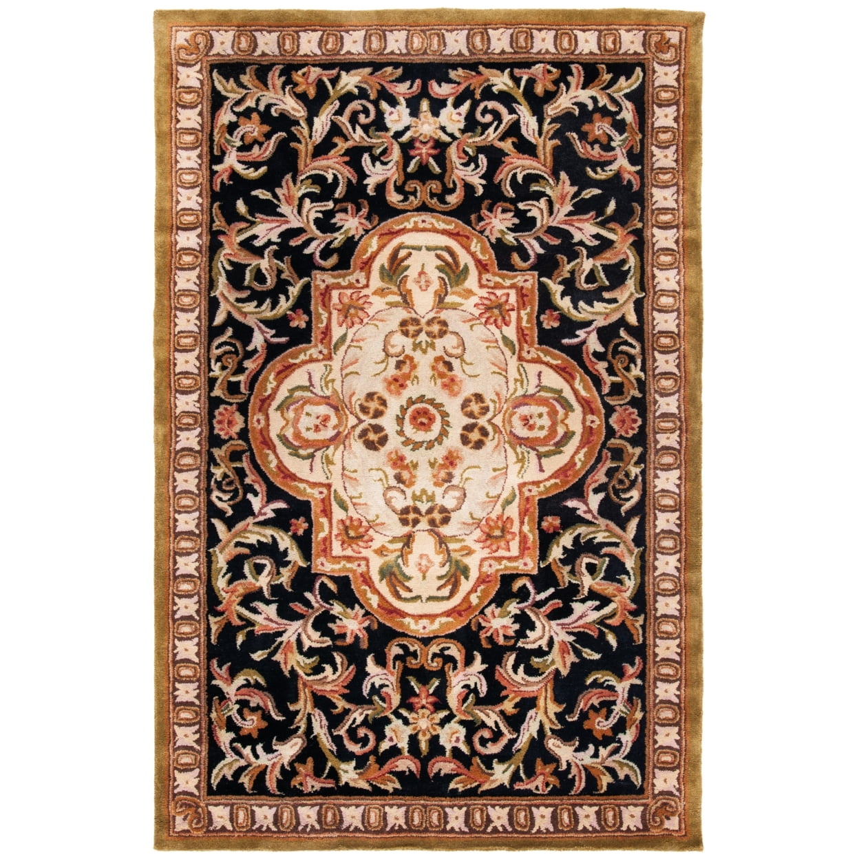 Classic Black and Beige Hand-Tufted Wool Area Rug