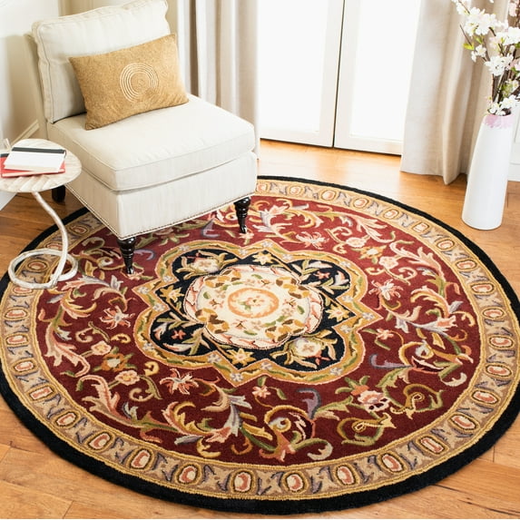 SAFAVIEH Classic Kirsteen Oriental Wool Area Rug, Red/Black, 3'6" x 3'6" Round