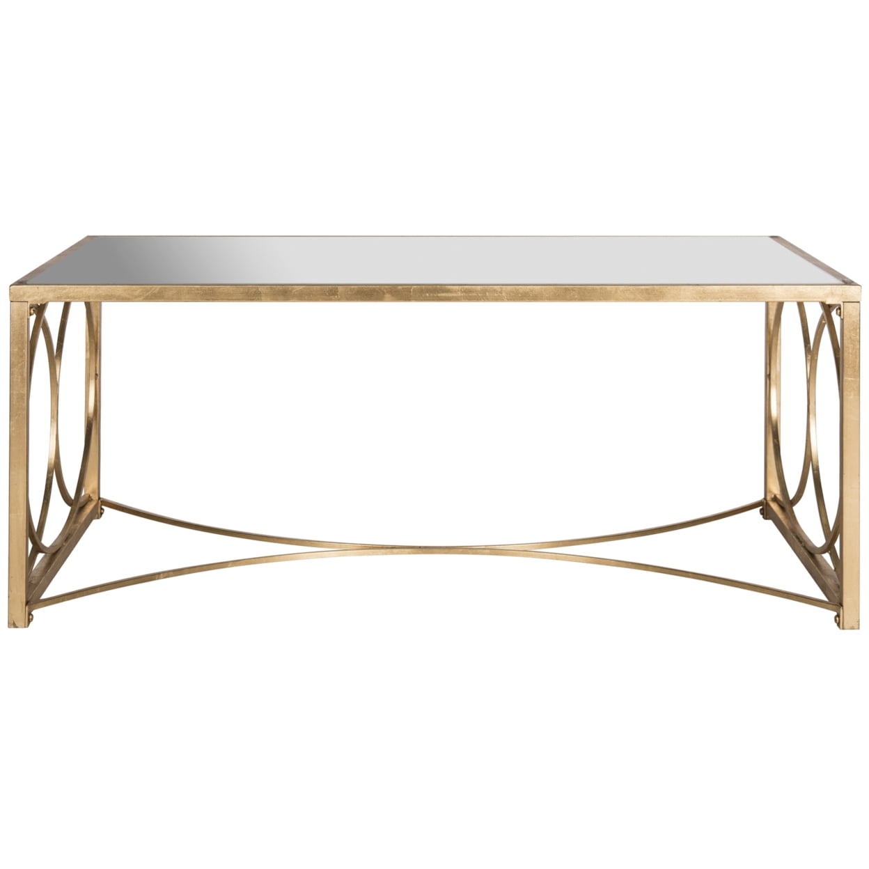 Elegant Transitional 48'' Gold Iron Coffee Table with Mirrored Glass Top