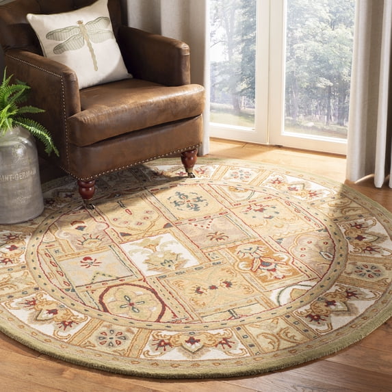 SAFAVIEH Classic Mordikai Abstract Wool Area Rug, Sage/Multi, 3'6" x 3'6" Round