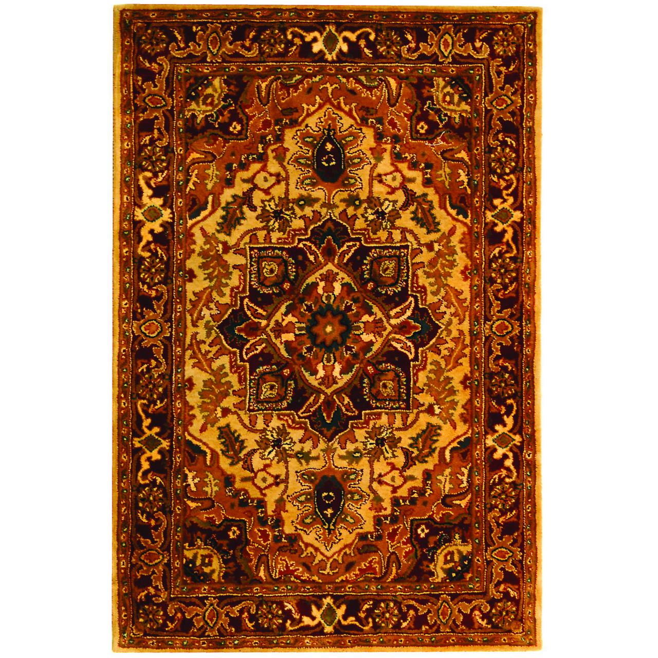 Light Gold and Red Hand-Tufted Wool 4' x 6' Area Rug