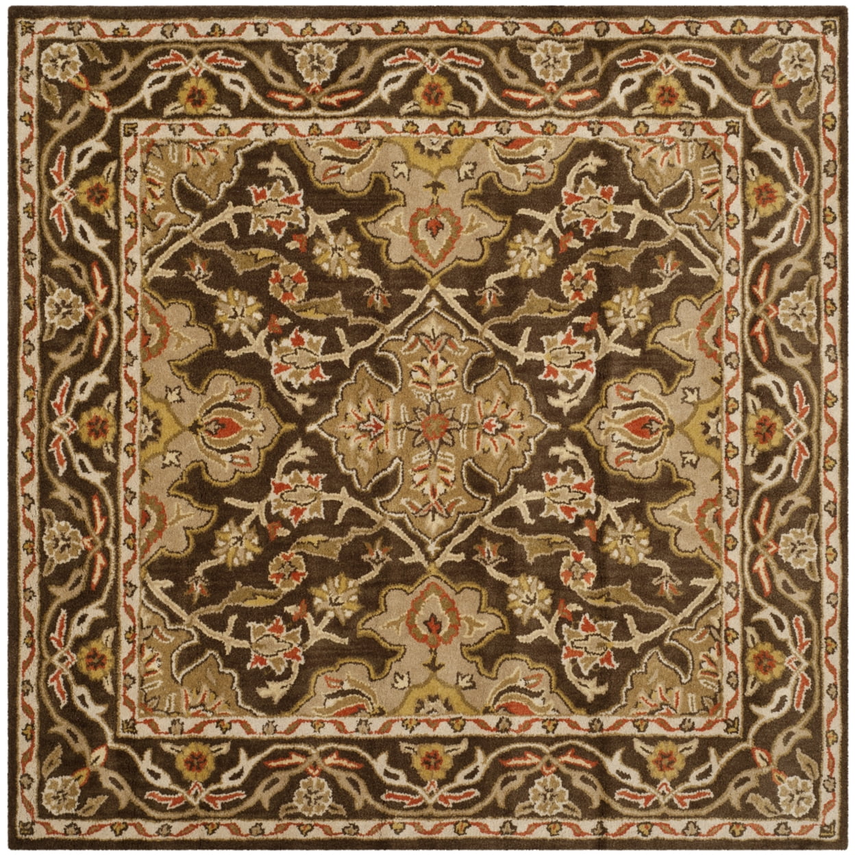 Hand-Tufted Classic Persian Wool 6' Square Rug in Brown