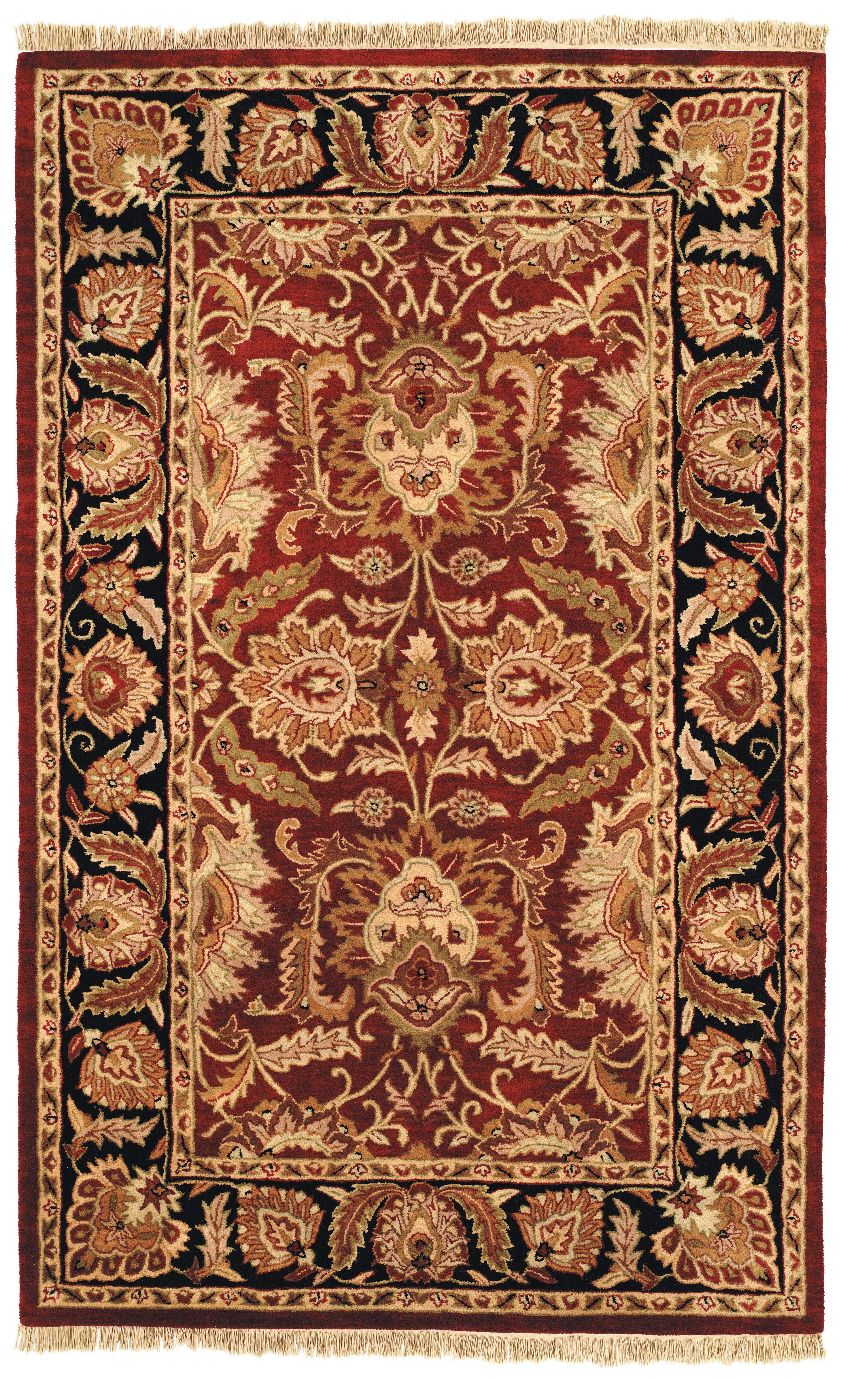 Burgundy and Black Hand-Tufted Wool 5' x 8' Area Rug