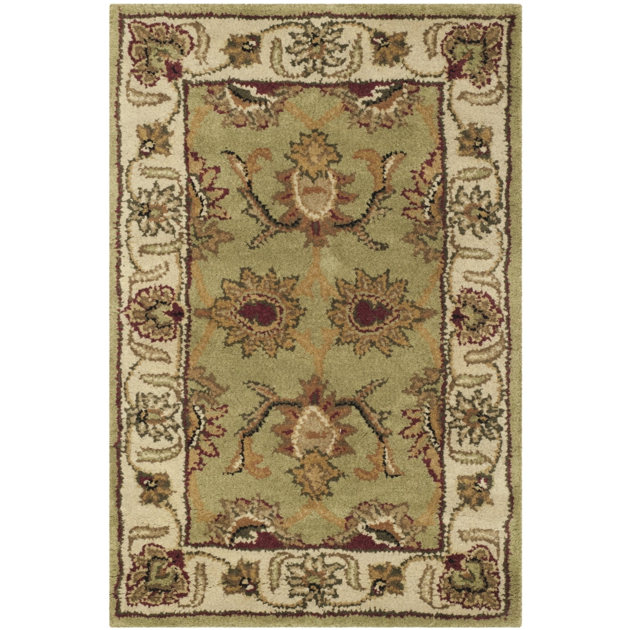 Ivory and Green Hand-Tufted Wool High Pile Area Rug