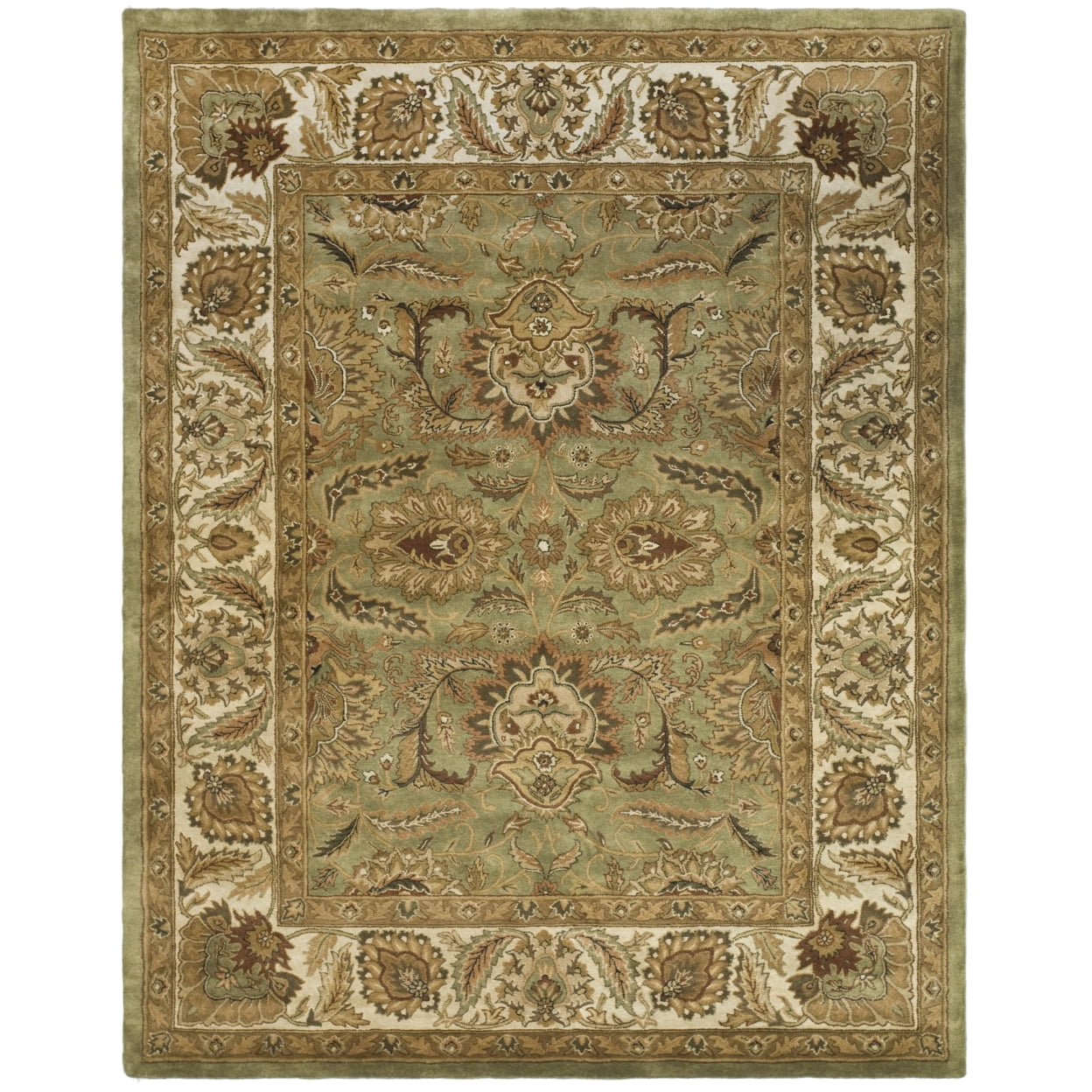 Hand-Tufted Round Green and Ivory Wool Area Rug